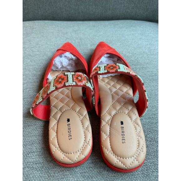 BIRDIES The Swan Flat Spice Cuff Slide Beaded Pointed Toe Suede Mule Sz 10.5 - Picture 7 of 11